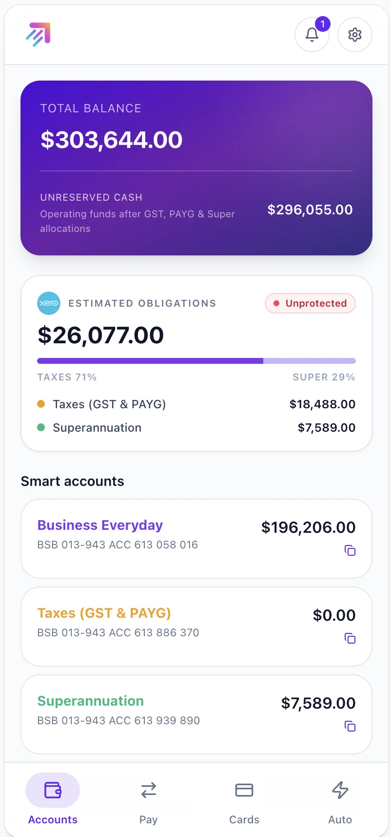 WorkUp mobile dashboard showing balances and estimated obligations